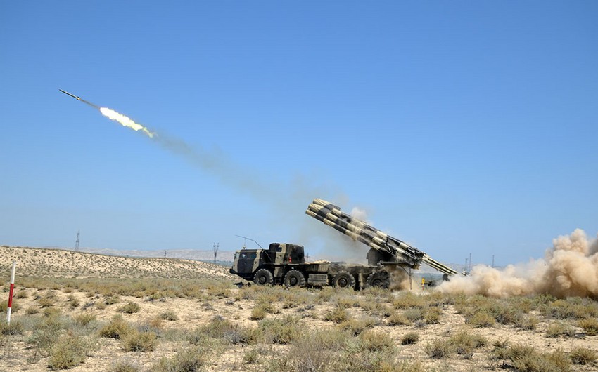 Combat shots carried out in Azerbaijani Army using Smerch rocket launcher systems