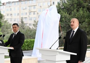 President Ilham Aliyev and President Sadyr Zhaparov attend unveiling ceremony of monument to Chingiz Aitmatov in Baku