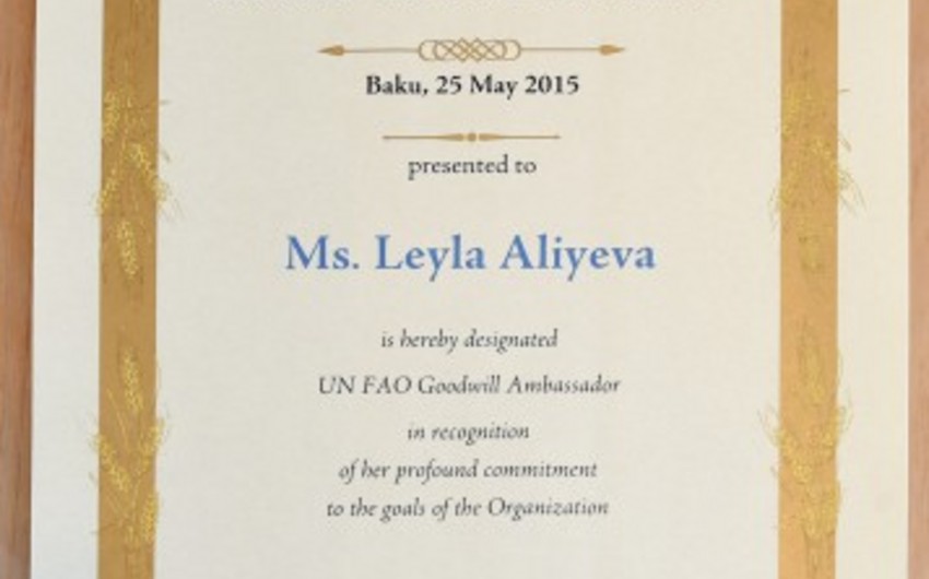 ​Лейла Алиева удостоена звания посла доброй воли ФАО