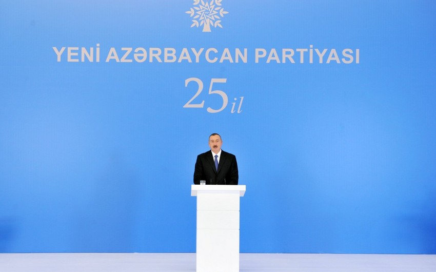 President Ilham Aliyev attends ceremony on 25th anniversary of founding of New Azerbaijan Party