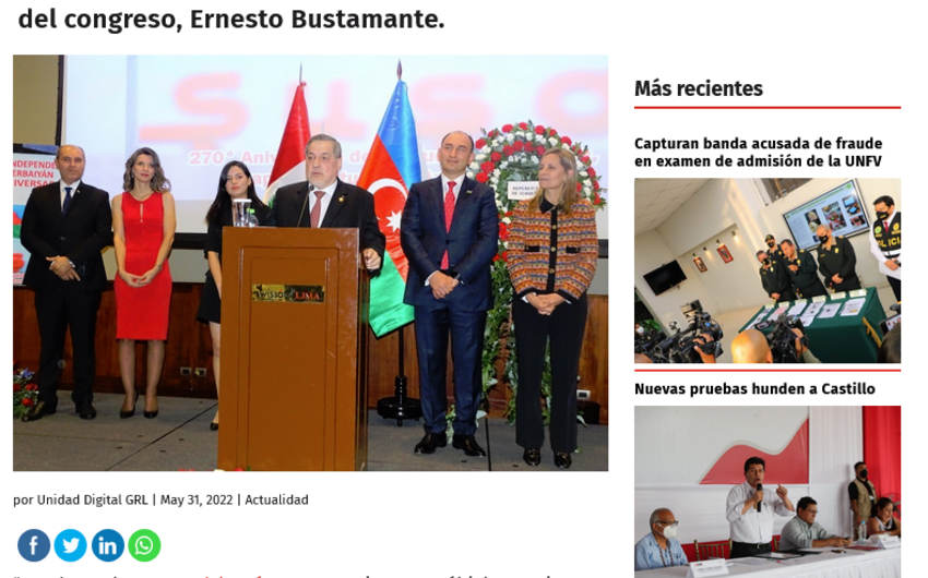 Influential Peruvian newspaper writes about Azerbaijan