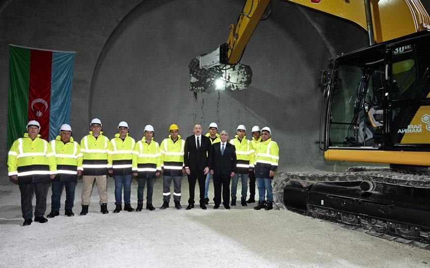Президент принял участие в открытии первого тоннеля на автомобильной дороге Ахмедбейли-Физули-Шуша
