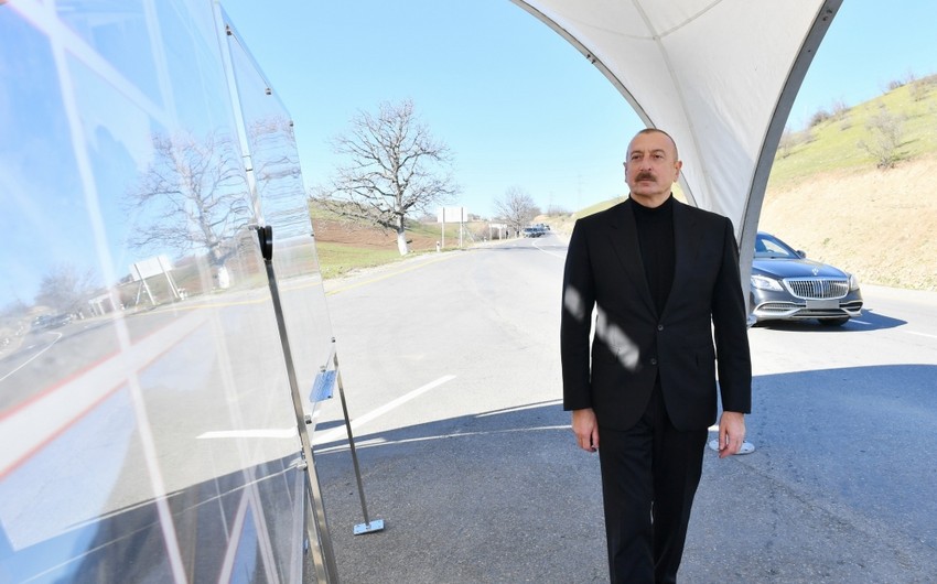 Президент Ильхам Алиев принял участие в открытии автомобильной дороги Губа-Гонагкенд