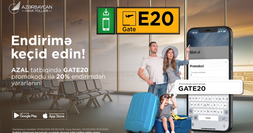 AZAL “GATE20” promokodu ilə aviabiletlərə 20% endirim edəcək
