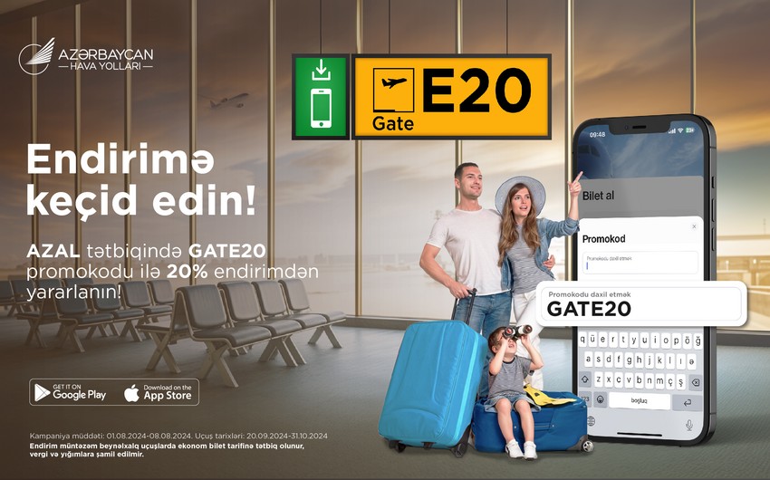 AZAL “GATE20” promokodu ilə aviabiletlərə 20% endirim edəcək