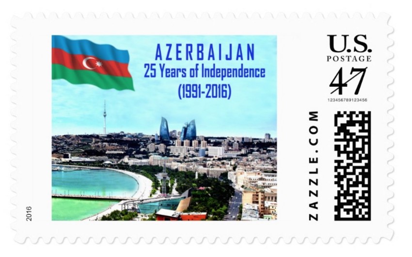 В Лос-Анджелесе выпущена почтовая марка, посвященная 25-летию независимости Азербайджана