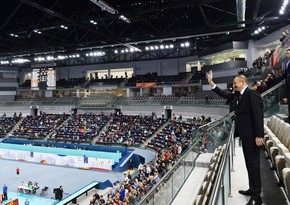 President Ilham Aliyev watches the national team's final game