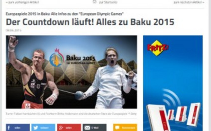 German Sport1 TV website highlights Baku 2015