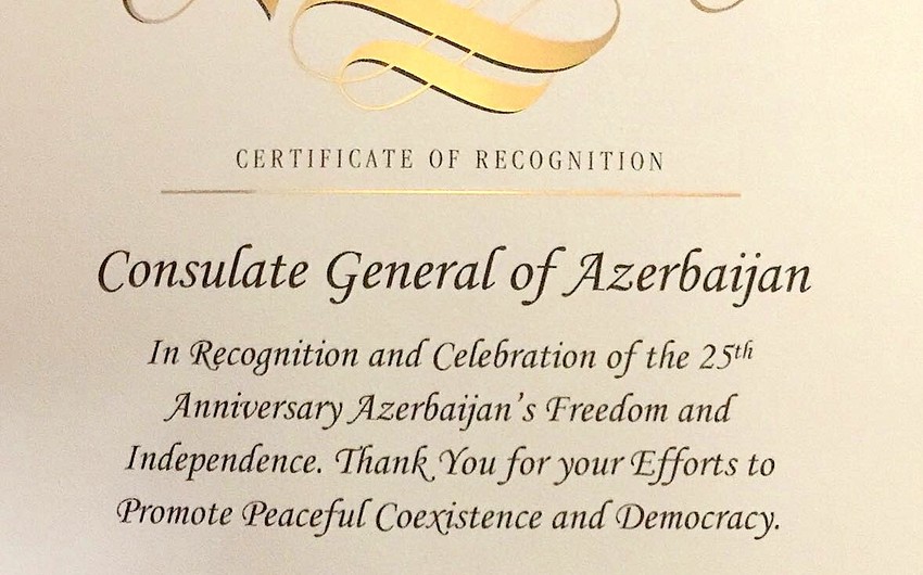 U.S. Congresswoman congratulates Azerbaijan with a special proclamation