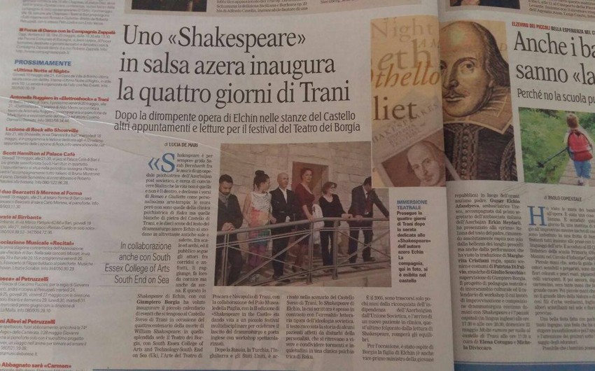 Xalq yazıçısı Elçinin Şekspir pyesinin ​İtaliyada premyerası keçirilib