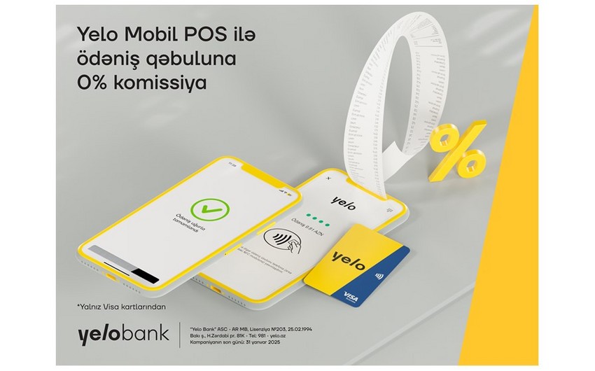 Yelo Mobil POS ilə komissiyasız ödəniş qəbulu hələ də qüvvədədir! 