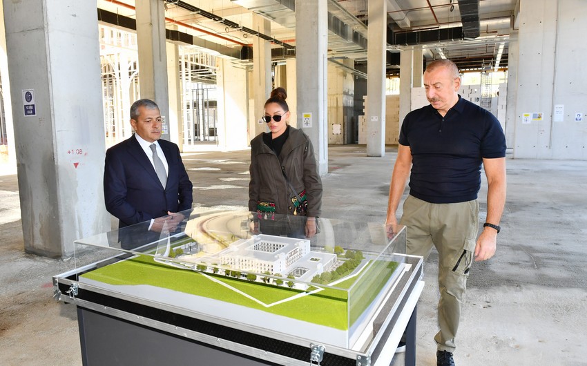 Ilham Aliyev and Mehriban Aliyeva view progress of construction works at Shusha hotel and conference center