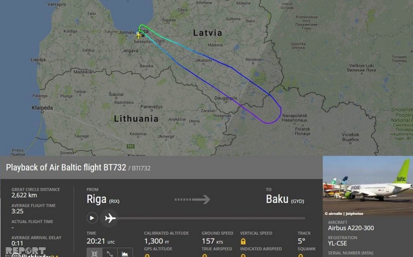 Самолет рейса Рига-Баку вернулся в аэропорт из-за проблем с двигателем - ФОТО
