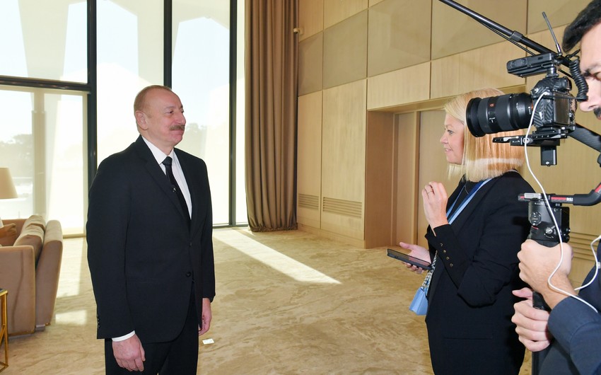 President of Azerbaijan Ilham Aliyev interviewed by Euronews TV channel