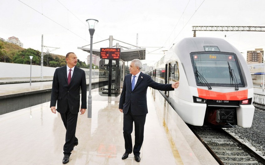 Azerbaijani President Ilham Aliyev attended a ceremony to see off the first train on the Baku-Sumgayit route