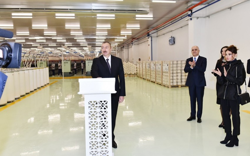 President attends opening of two yarn production plants owned by Mingachevir Tekstil LLC