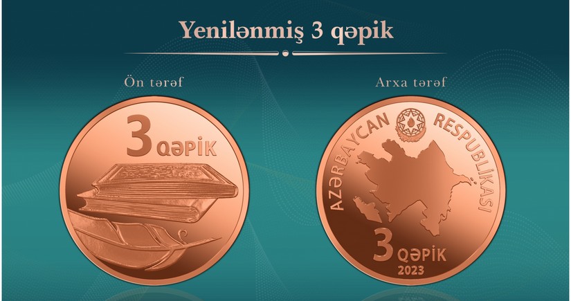 Azərbaycanda yenilənmiş 3 qəpiklik metal pul nişanı tədavülə buraxılıb