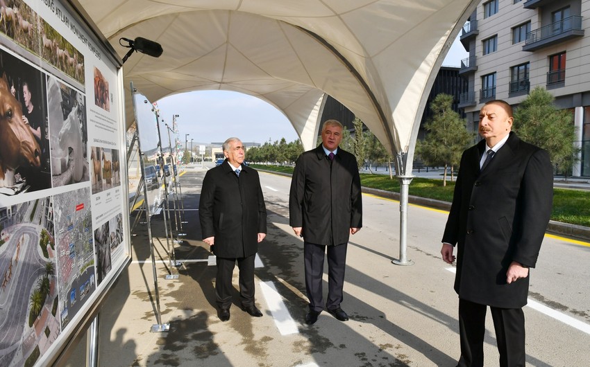 President Ilham Aliyev views construction of infrastructure facilities at Central Park Quarter of Baku White City 