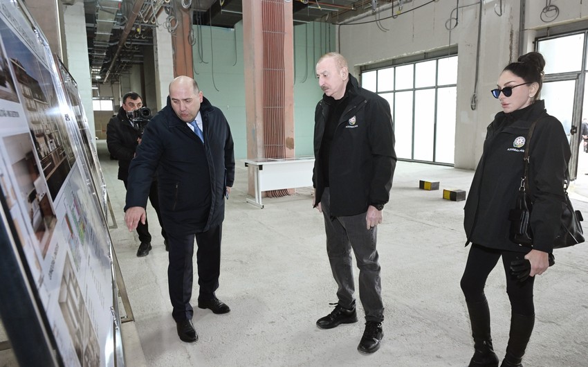 İlham Əliyev Ağdama gedib, “Hilton Garden İnn” hotelində aparılan tikinti işləri ilə tanış olub