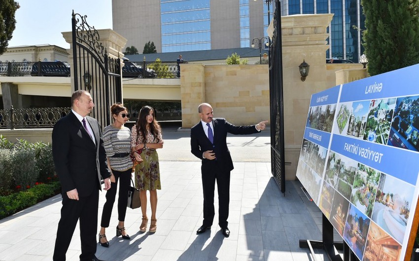 Президент Ильхам Алиев ознакомился с условиями, созданными в новом парке Розовый сад в Насиминском районе Баку