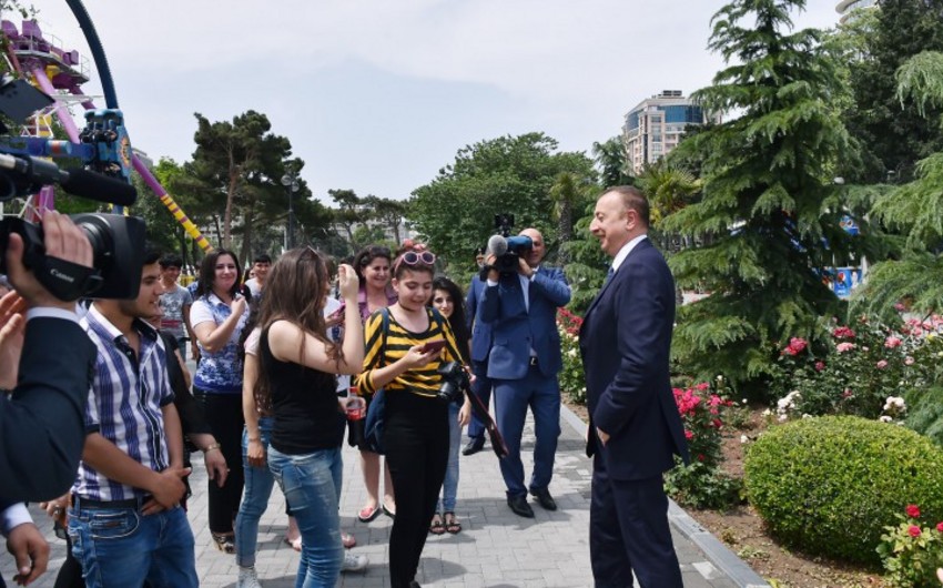 Ilham Aliyev attends the opening of Baku White City boulevard