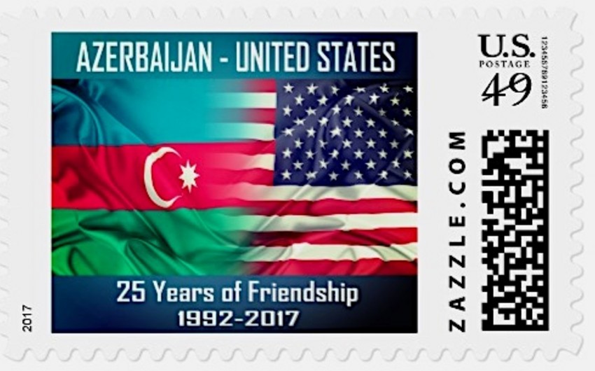 Postage stamp upon 25th anniversary of Azerbaijan-US diplomatic relations issued in Los Angeles