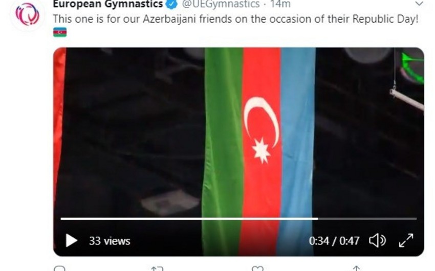 Avropa Gimnastikası Respublika Günü ilə bağlı paylaşım edib