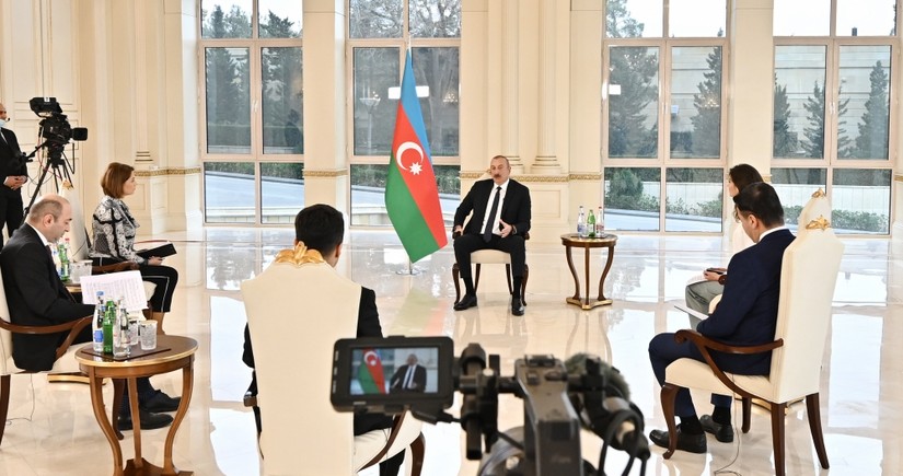 President Ilham Aliyev gives interview to local TV channels