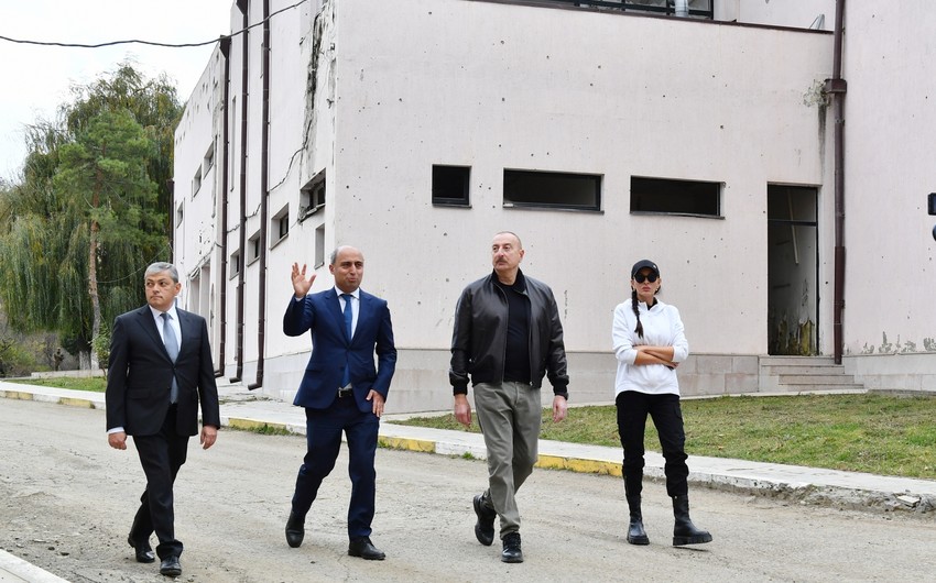 President Ilham Aliyev views buildings of vocational school and college in city of Shusha