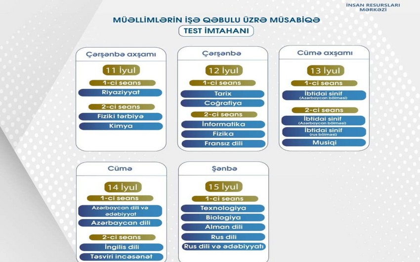 Müəllimlərin işə qəbulu üzrə test imtahanlarının vaxtı açıqlanıb