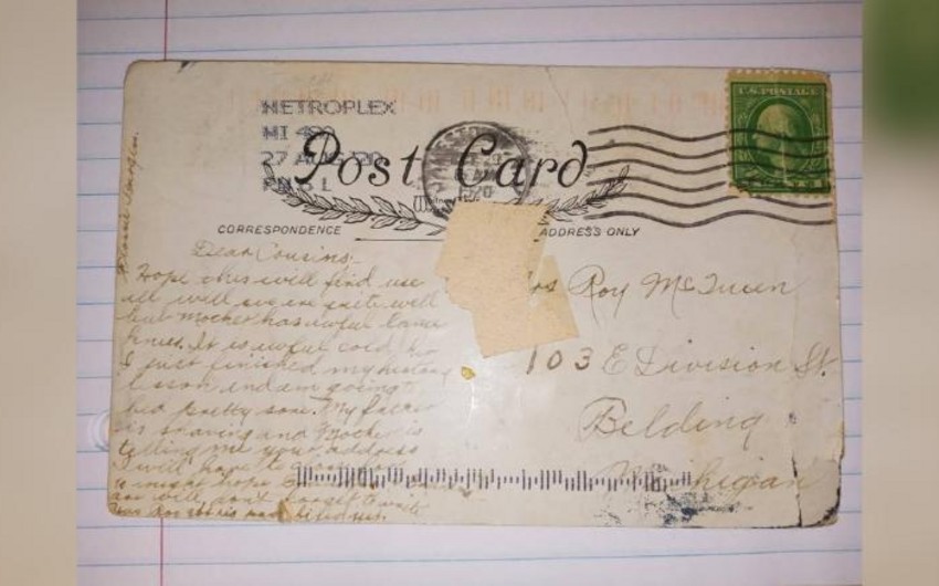 Американка получила отправленную 100 лет назад по почте открытку