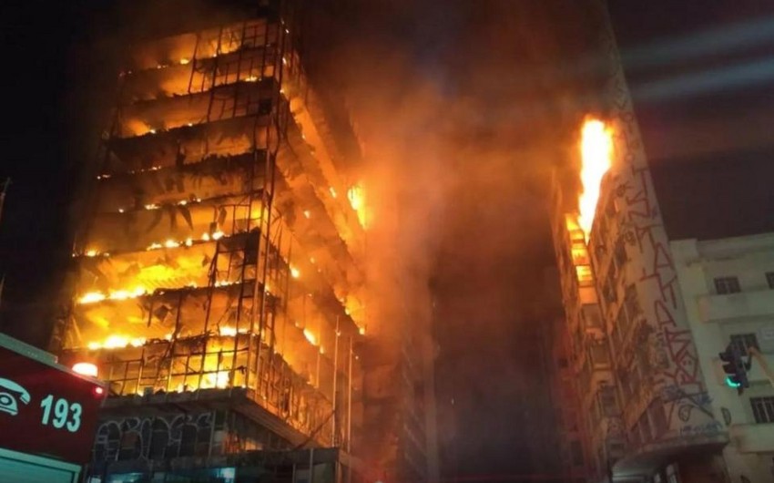 Braziliyada yanan çoxmərtəbəli bina çöküb, bir nəfər ölüb - VİDEO