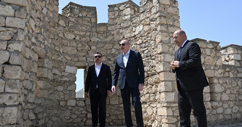 Presidents Ilham Aliyev and Sadyr Zhaparov tour Shahbulag Castle in Aghdam