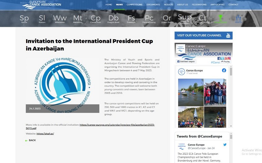 Кубок Президента-2023 впервые вошел в календарь Европейской ассоциации каноэ