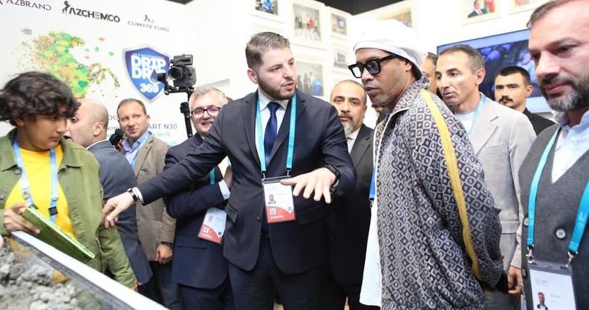 Ronaldinho at AZCHEMCO pavilion during COP29