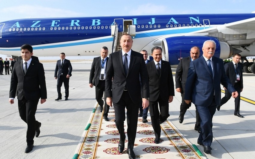 President Ilham Aliyev arrived in Turkmenistan for working visit