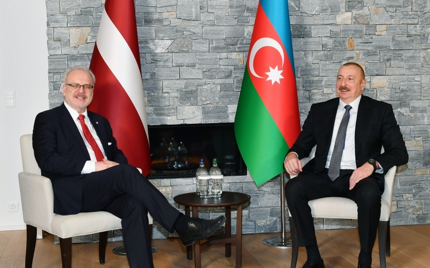 President Ilham Aliyev meets with President of Latvia in Davos