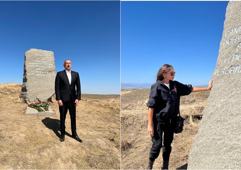 Ильхам Алиев и Мехрибан Алиева  возложили цветы к мемориальному обелиску в селе Гараханбейли