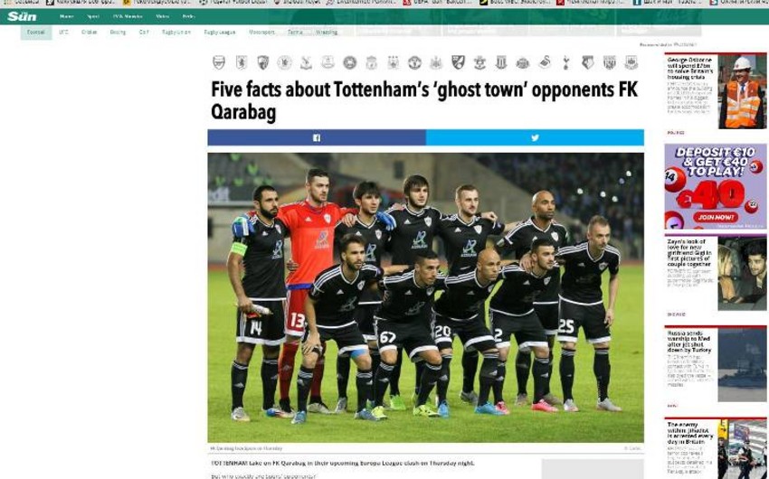 England's reputable 'The Sun' newspaper published article about 'Karabakh' FK