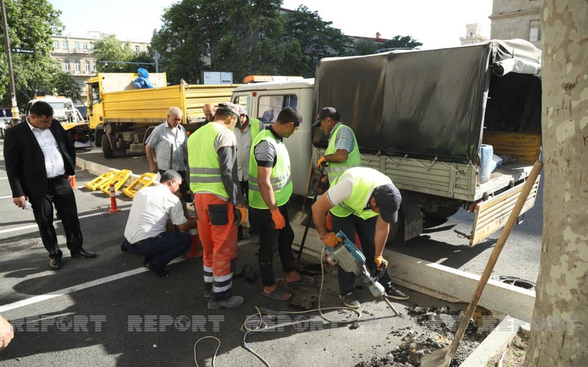 Проводится демонтаж незаконной парковки в центре Баку