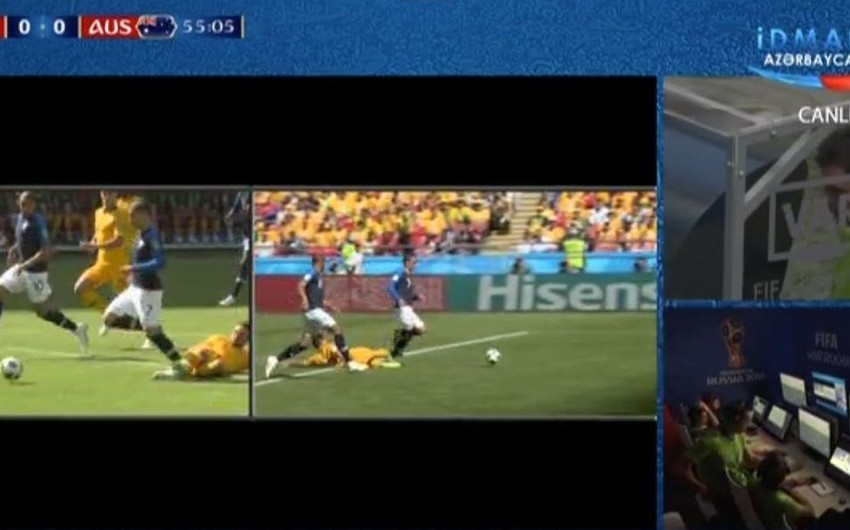 Futbol üzrə dünya çempionatları tarixində ilk dəfə videotəkrara əsasən penalti təyin olub