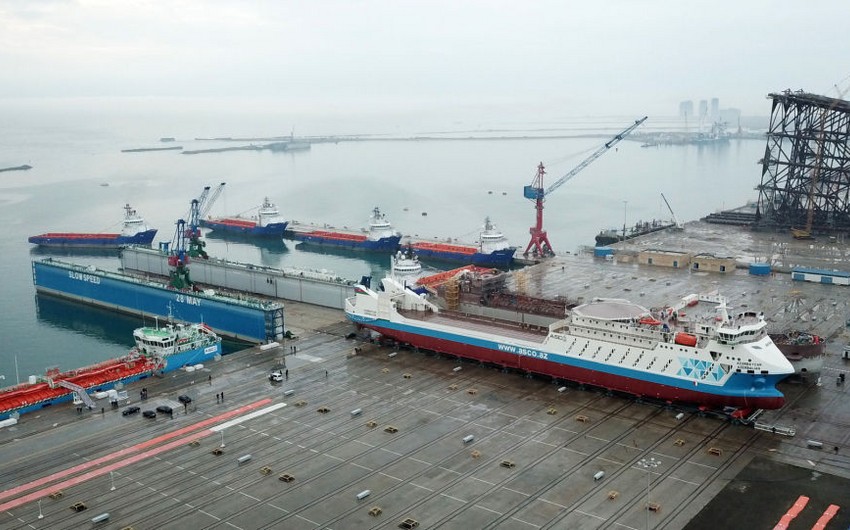 RoPax-type ferry Azerbaijan enters port of Turkmenbashi