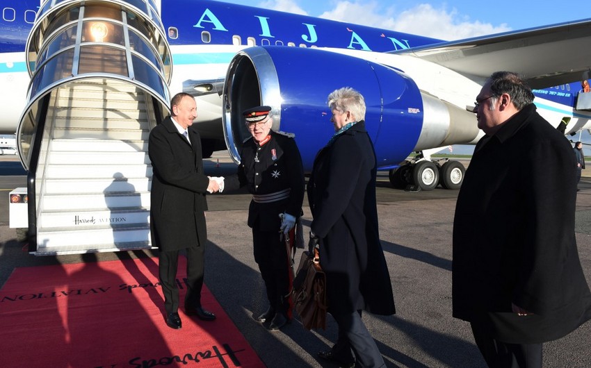 President Ilham Aliyev arrived in UK for a visit