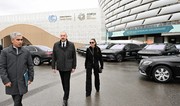 President Ilham Aliyev reviews facilities created for COP29 at the Baku Olympic Stadium area