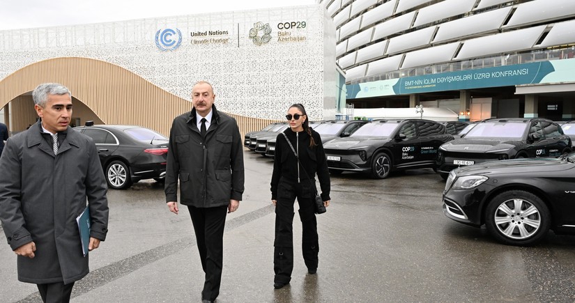 President Ilham Aliyev reviews facilities created for COP29 at the Baku Olympic Stadium area