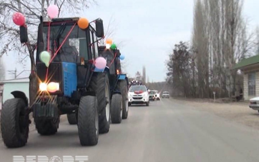 Tovuzda bəy maşınını traktor karvanı müşayiət edib - FOTO