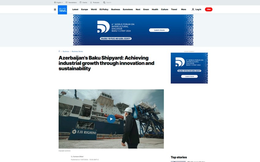 Euronews publishes video report on Azerbaijan's Baku Shipyard