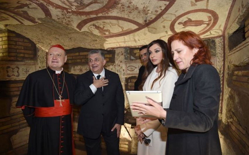 Президент Фонда Гейдара Алиева приняла участие в церемонии открытия катакомб Святых Марчеллино и Пьетро в Ватикане