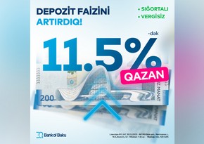 “Bank of Baku”da əmanət faizi yüksəldi, 11.5 %-dək oldu