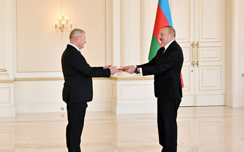 President Ilham Aliyev receives credentials of incoming ambassador of Latvia